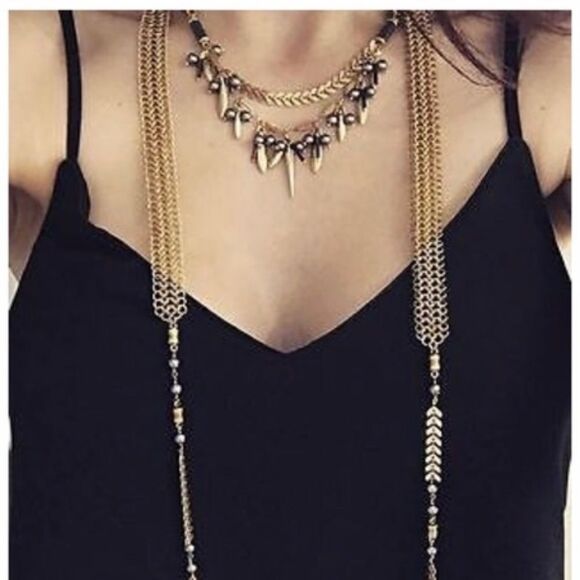 stella & dot ~ laurel lariat ~ grayish black pearls & gold beads versati… - Picture 10 of 13